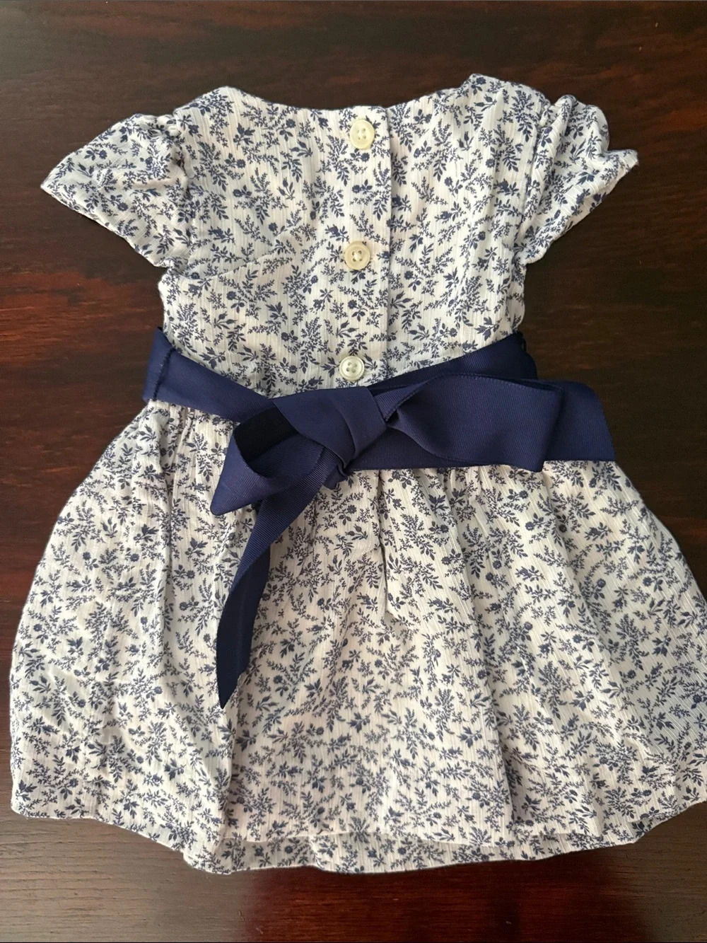 Ralph Lauren White and Navy Floral Cotton Dress with Sash and Bloomer